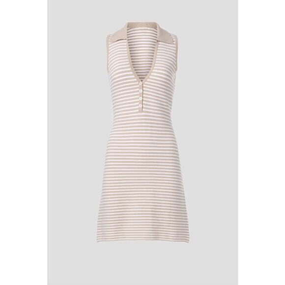 TOCCIN X RTR Sleeveless Beige and White Striped Henley Mini Dress XL - Picture 2 of 11